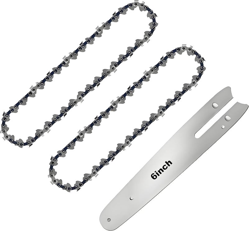 CaeyBrye 2 Chains and 1 Bar for 6inch Mini Chainsaw, 6-Inch Replacement Saw Chain and Guide Bar for 6 inch Mini Cordless Electric Chainsaw, With 37 Drive Links - Image 1
